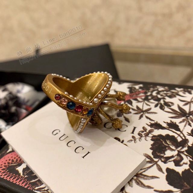 GUCCi飾品 古馳施華洛世奇水晶 Gucci花朵珍珠彩鑽戒指  zgbq1028